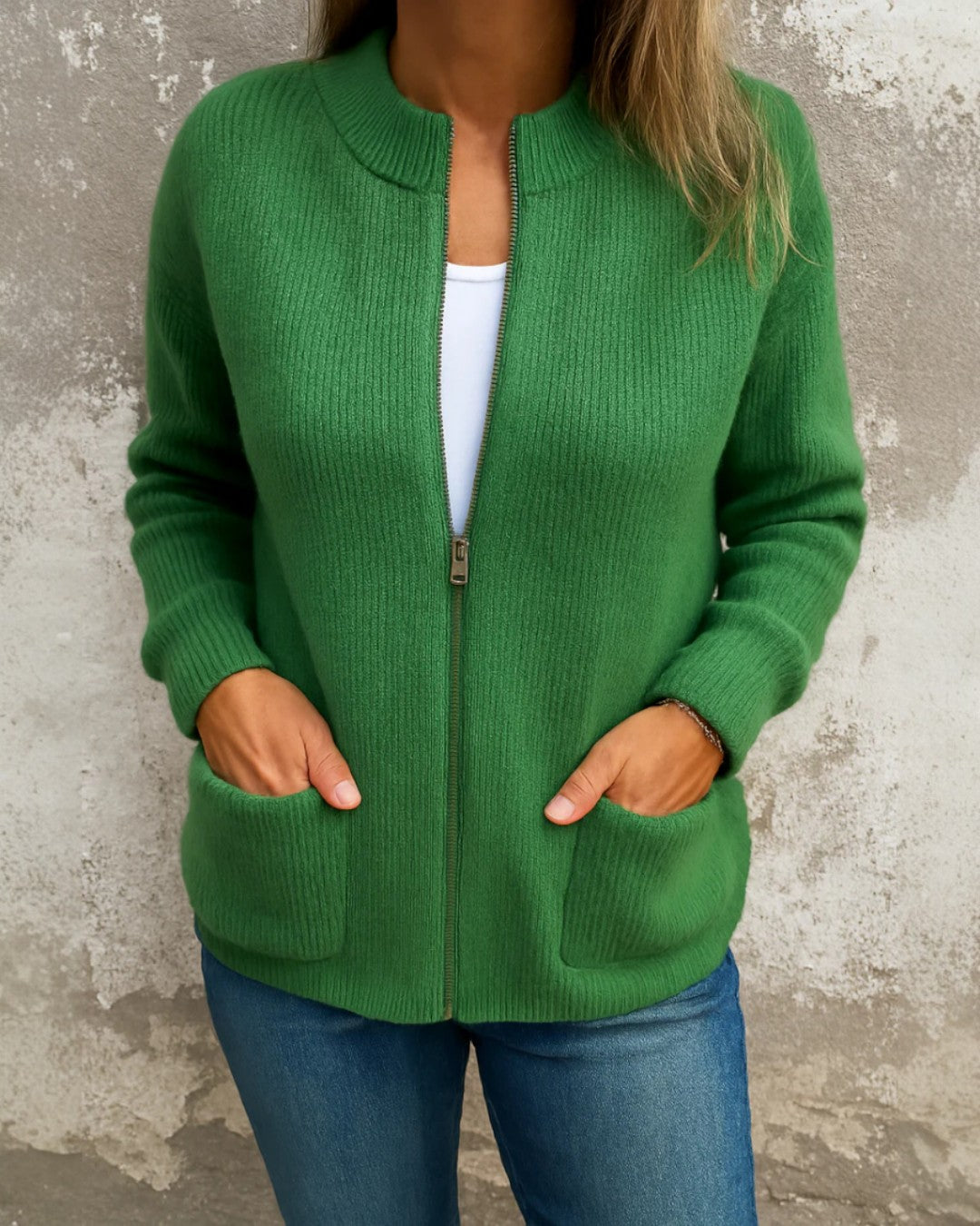 Sarina | Pletený sveter s predným zipsom