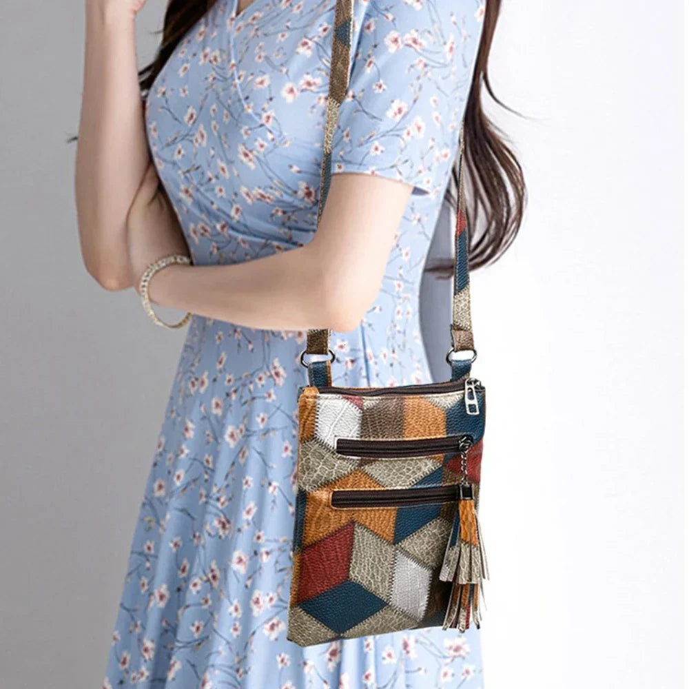 Jačmeň | Kožená dámska taška s mozaikovým vzorom