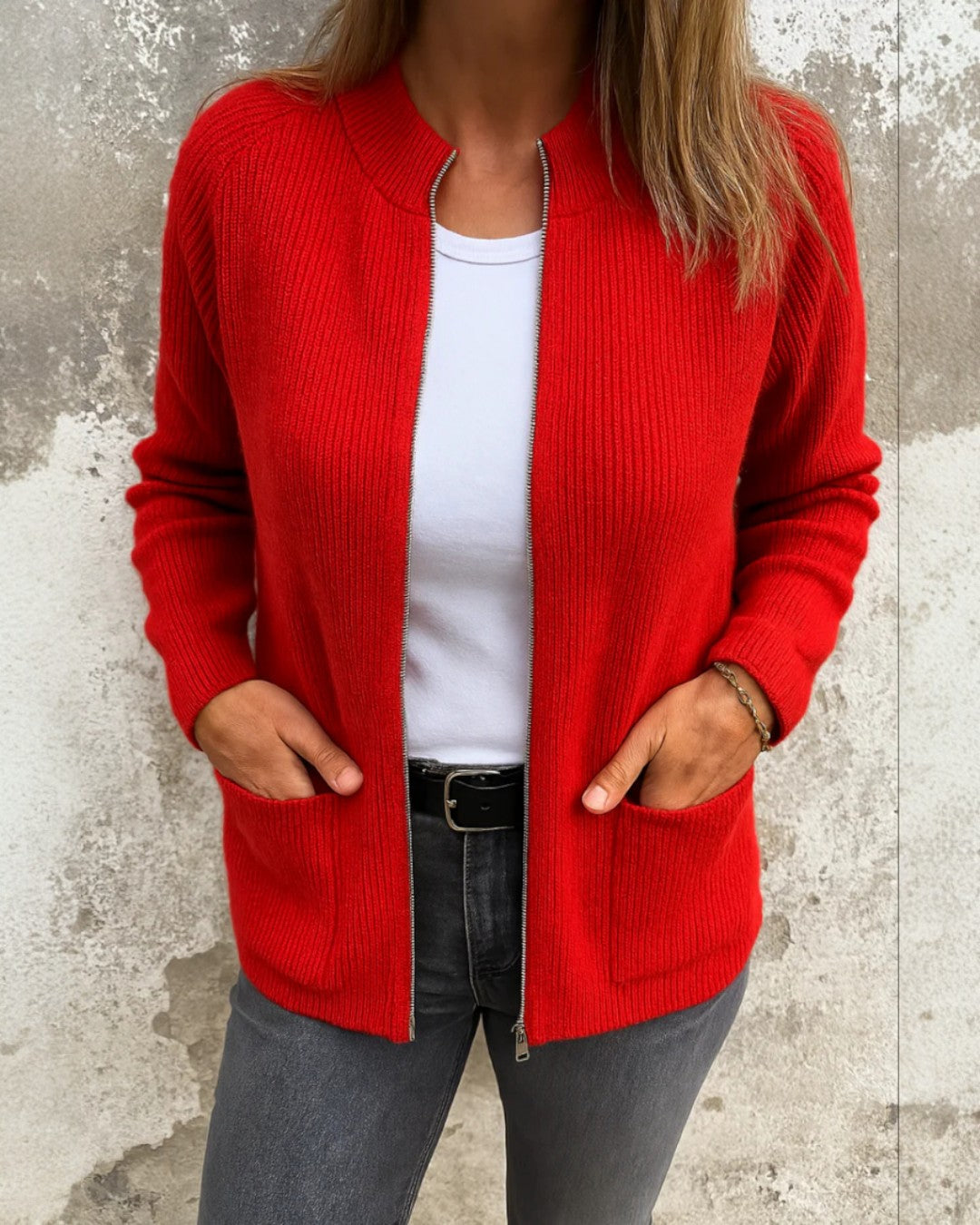 Sarina | Pletený sveter s predným zipsom