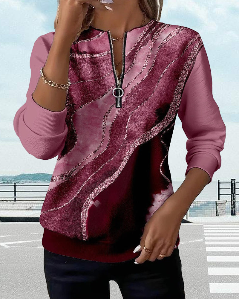 Lera | Mikina s polovičným zipsom a vintage potlačou