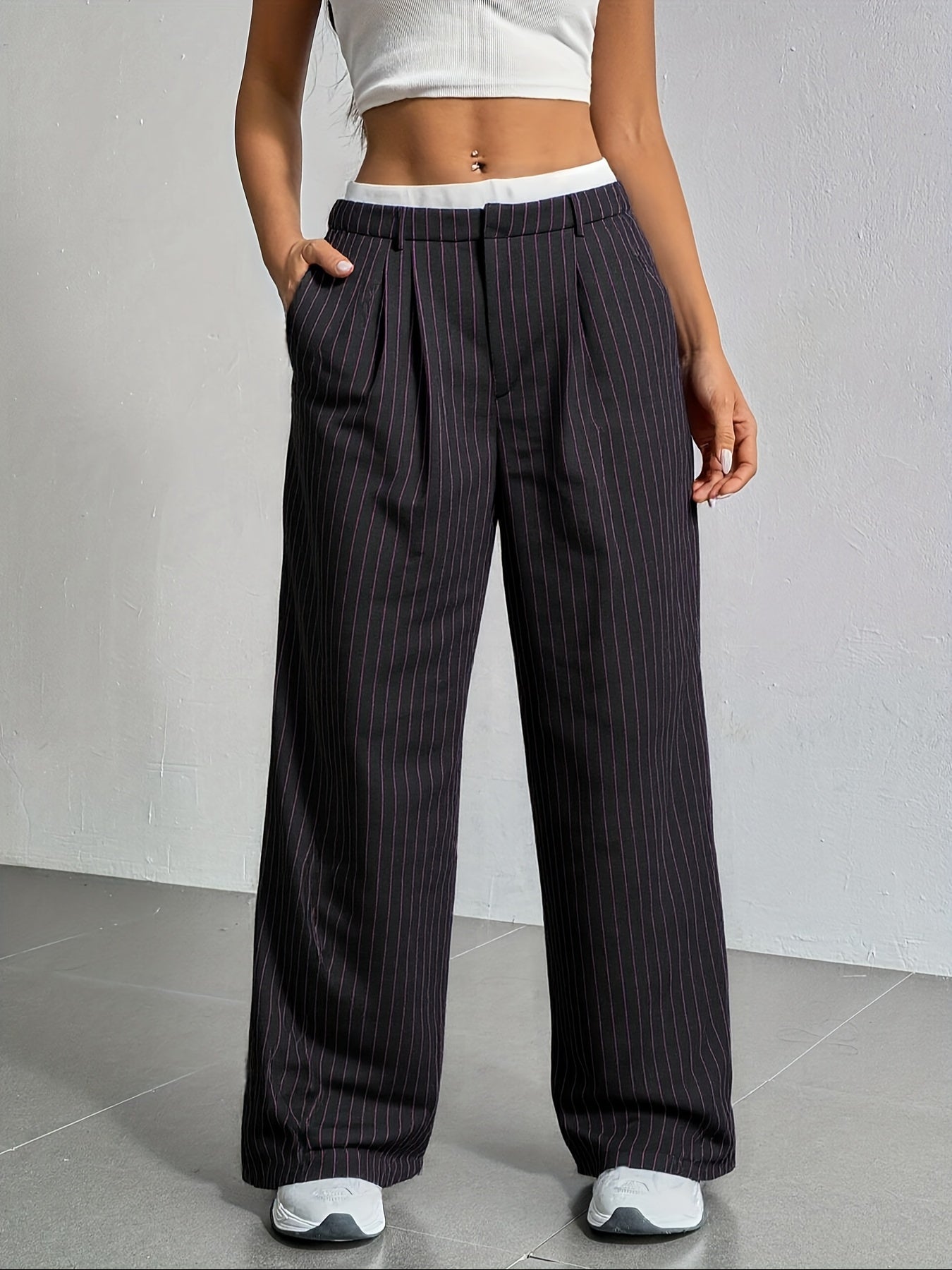 Eliška - Pruhované široké nohavice s vysokým pásom a sako