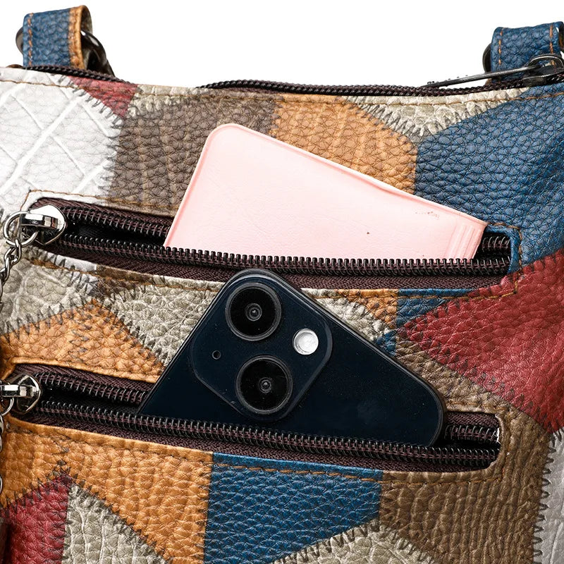 Jačmeň | Kožená dámska taška s mozaikovým vzorom