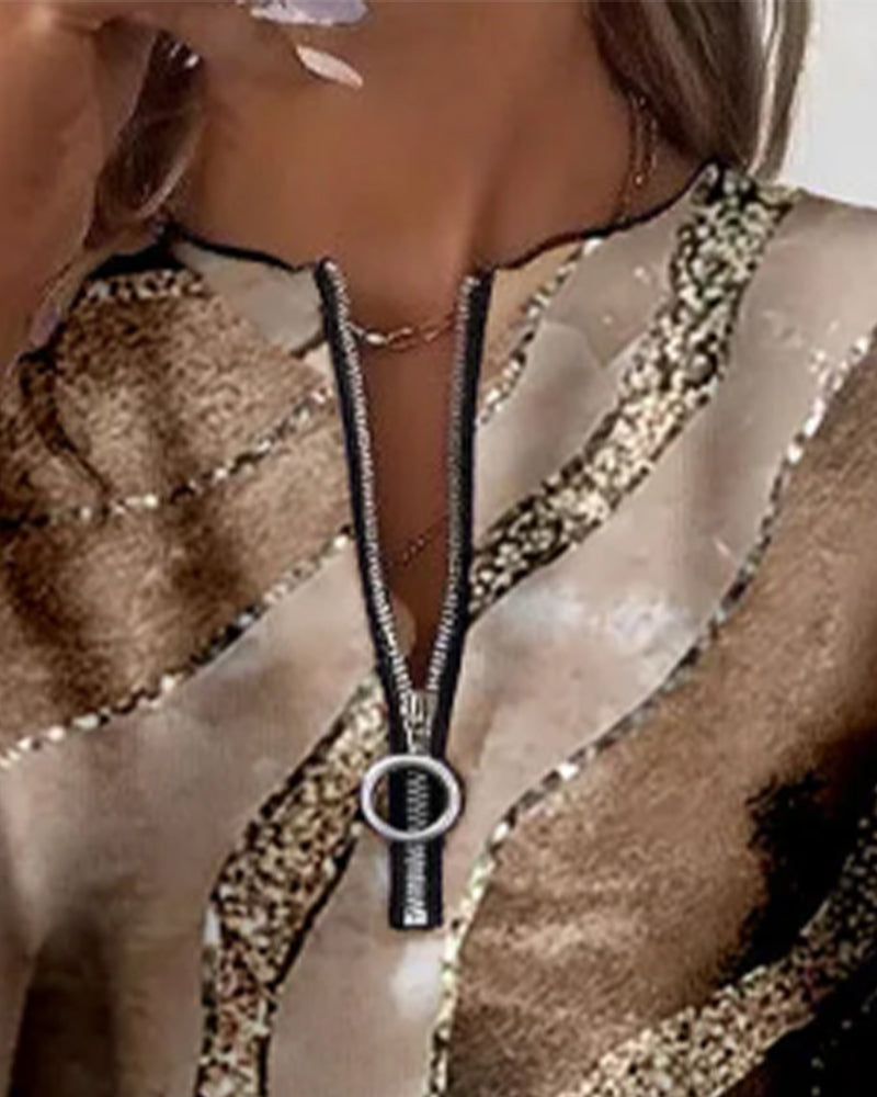 Lera | Mikina s polovičným zipsom a vintage potlačou