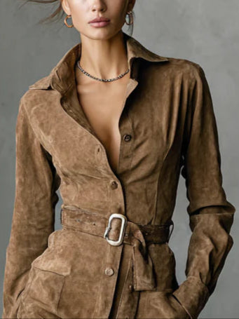 Nalea | Moderná faux semišová zavinovacia šaty